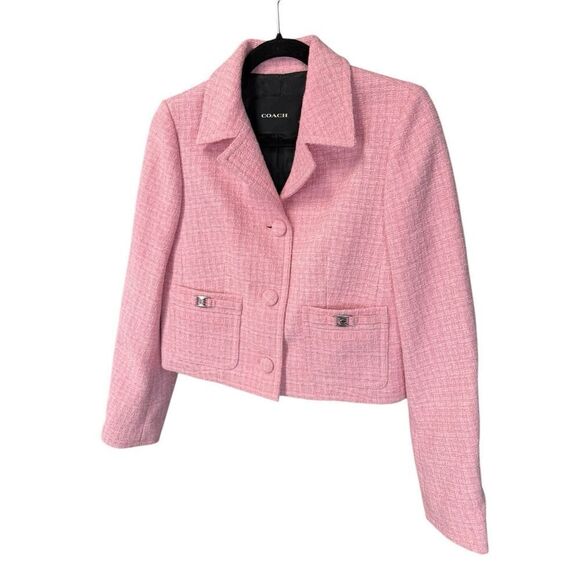 Coach Heritage C Tweed Jacket Cropped Pink sz Small - Picture 7 of 15
